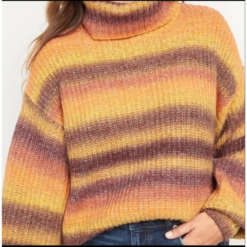 OLD NAVY Striped Shaker-Stitch Turtleneck Sweater Ombré Stripe NWT Sz L MSRP $50